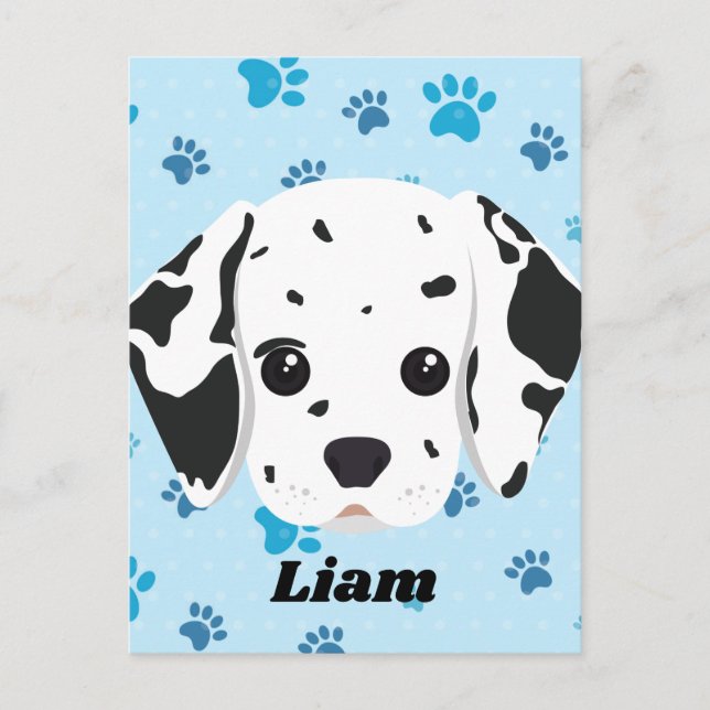 Dalmatian Blue Paw Print Personalized   Postcard (Front)