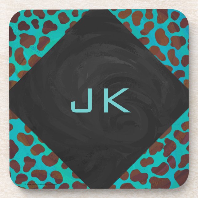 Dalmatian Brown and Teal Print Beverage Coaster (Front)