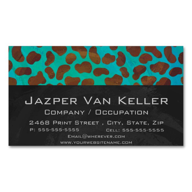 Dalmatian Brown and Teal Print Business Card Magnet (Front)