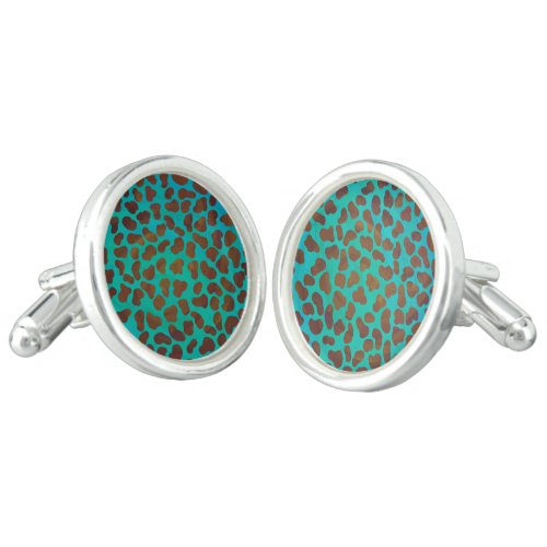 Dalmatian Brown and Teal Print Cufflinks