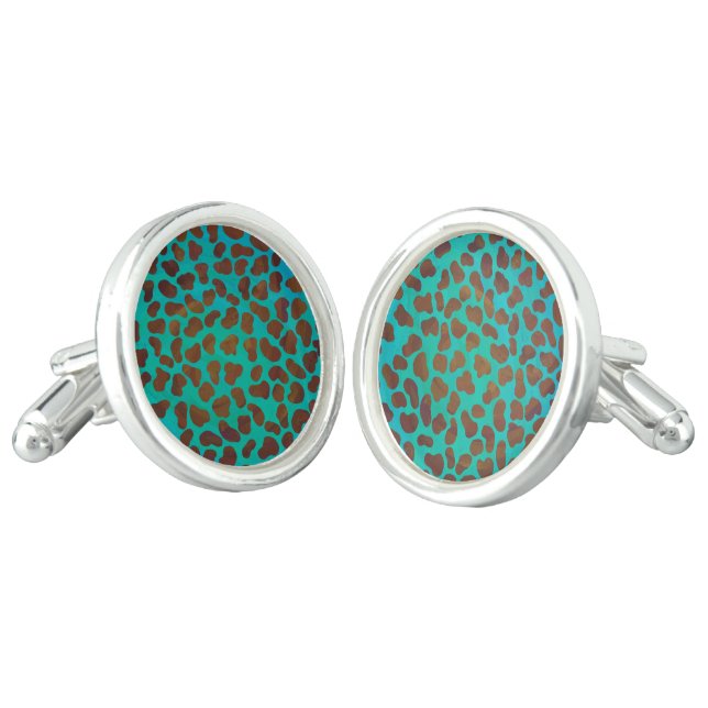 Dalmatian Brown and Teal Print Cufflinks (Angled)