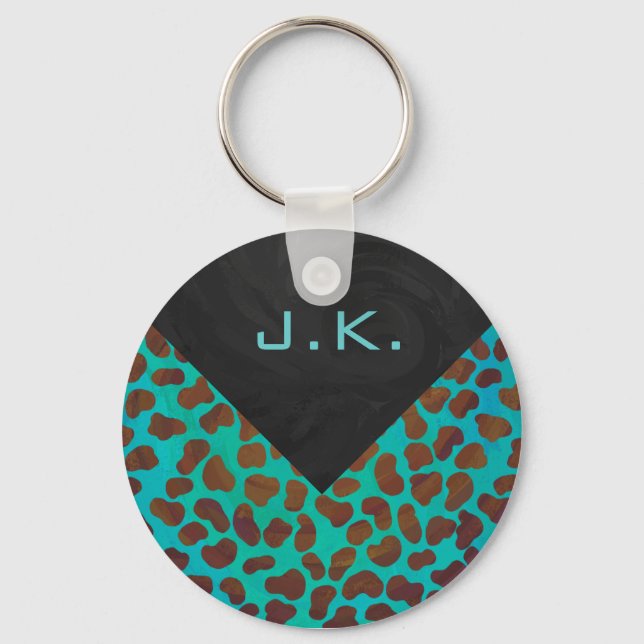 Dalmatian Brown and Teal Print Keychain (Front)