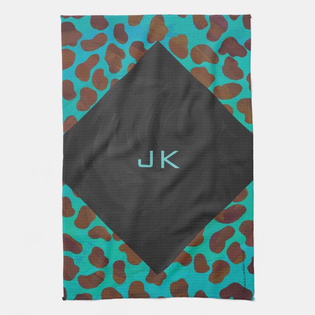 Dalmatian Brown and Teal Print Kitchen Towel (Vertical)