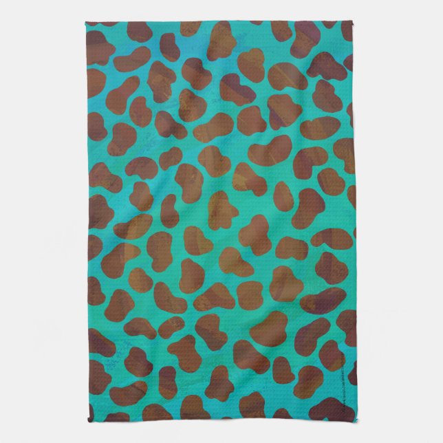 Dalmatian Brown and Teal Print Kitchen Towel (Vertical)