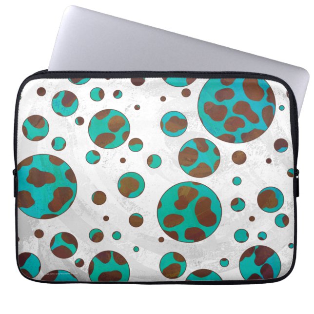 Dalmatian Brown and Teal Print Laptop Sleeve (Front)