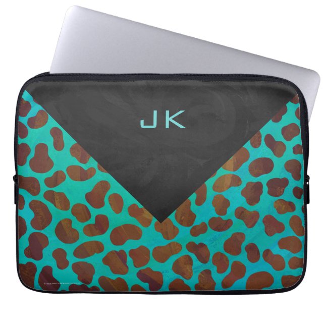 Dalmatian Brown and Teal Print Laptop Sleeve (Front)