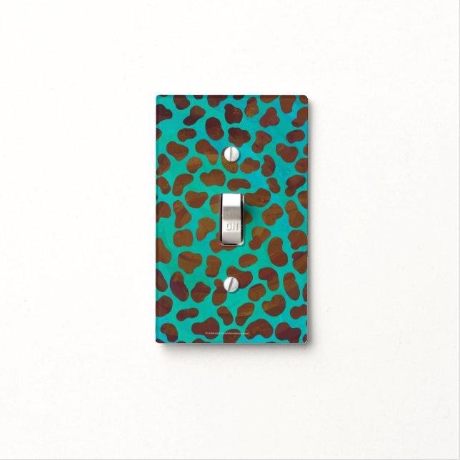 Dalmatian Brown and Teal Print Light Switch Cover (In Situ)