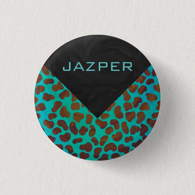 Dalmatian Brown and Teal Print Pinback Button (Front)