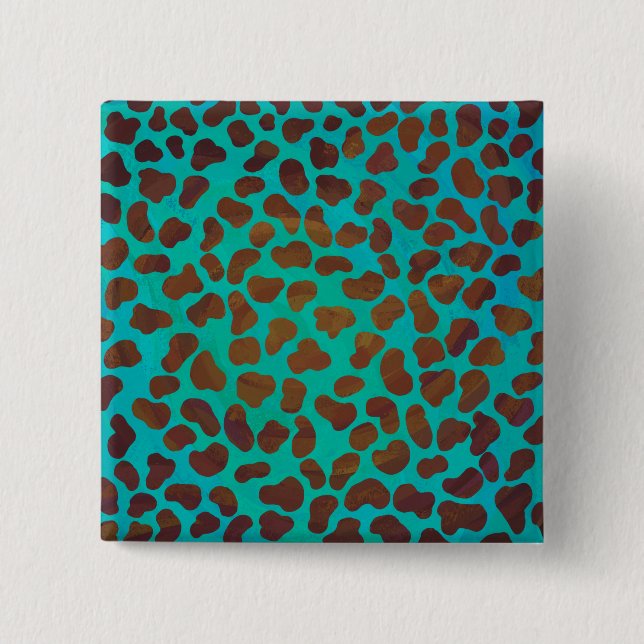 Dalmatian Brown and Teal Print Pinback Button (Front)