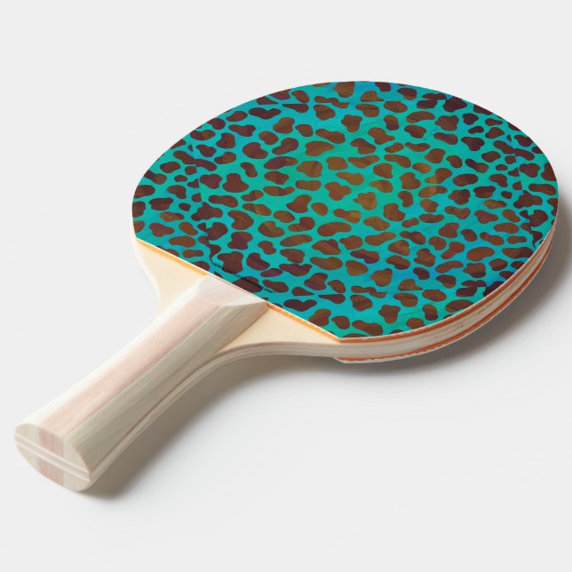 Dalmatian Brown and Teal Print Ping-Pong Paddle (Front Angle)