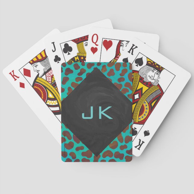 Dalmatian Brown and Teal Print Poker Cards (Back)