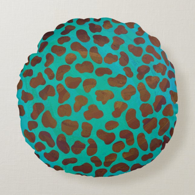 Dalmatian Brown and Teal Print Round Pillow (Front)
