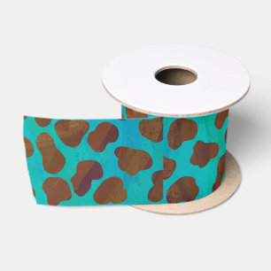 Dalmatian Brown and Teal Print Satin Ribbon