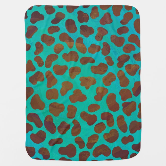 Dalmatian Brown and Teal Print Stroller Blanket (Front)