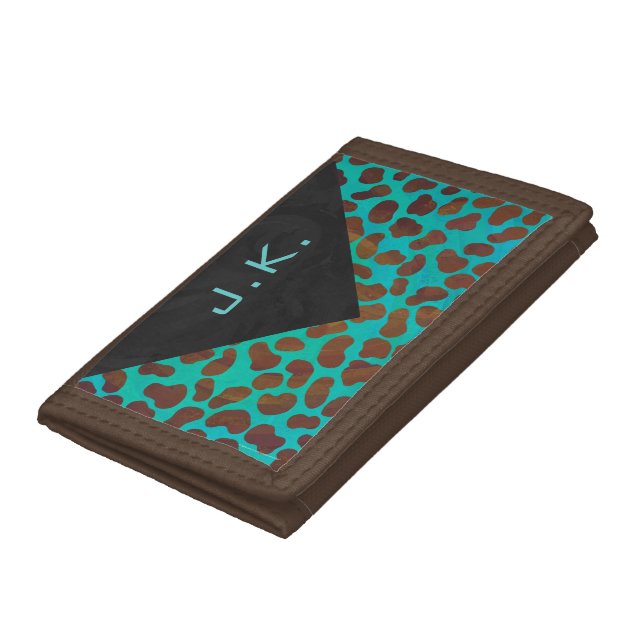 Dalmatian Brown and Teal Print Trifold Wallet (Bottom)