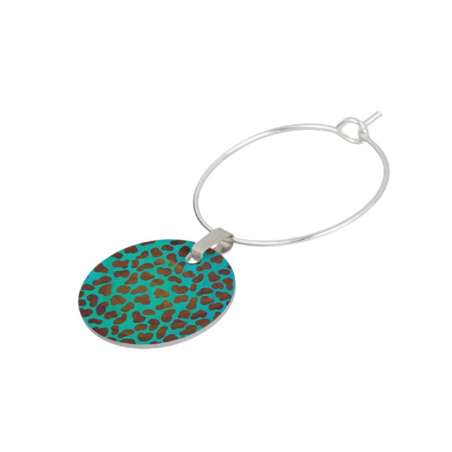 Dalmatian Brown and Teal Print Wine Charm (Side)