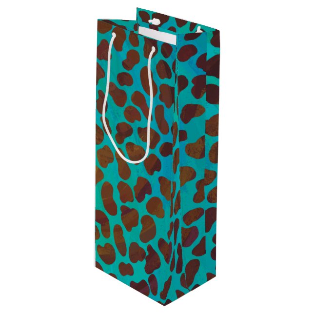 Dalmatian Brown and Teal Print Wine Gift Bag (Front Angled)