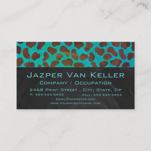 Dalmatian Brown and Teal with Monogram Business Card (Front)