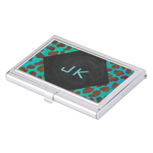 Dalmatian Brown and Teal with Monogram Business Card Case