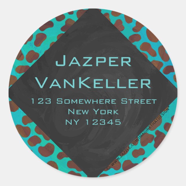 Dalmatian Brown and Teal with Monogram Classic Round Sticker (Front)
