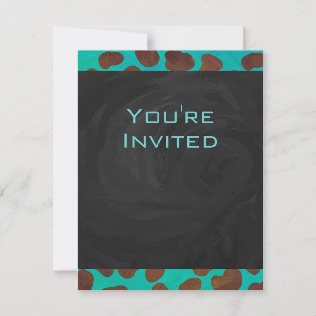 Dalmatian Brown and Teal with Monogram Invitation (Front)