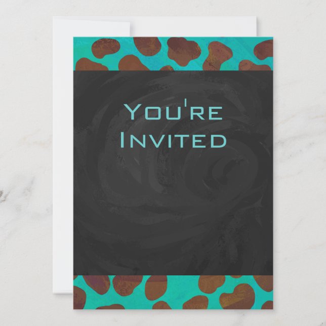 Dalmatian Brown and Teal with Monogram Invitation (Front)