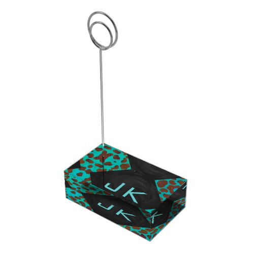 Dalmatian Brown and Teal with Monogram Place Card Holder