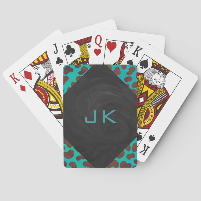 Dalmatian Brown and Teal with Monogram Poker Cards (Back)