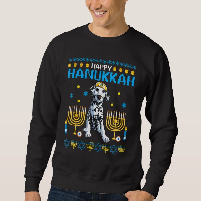 Dalmatian Chanukah Jewish Ugly Hanukkah Sweater Pa (Front)