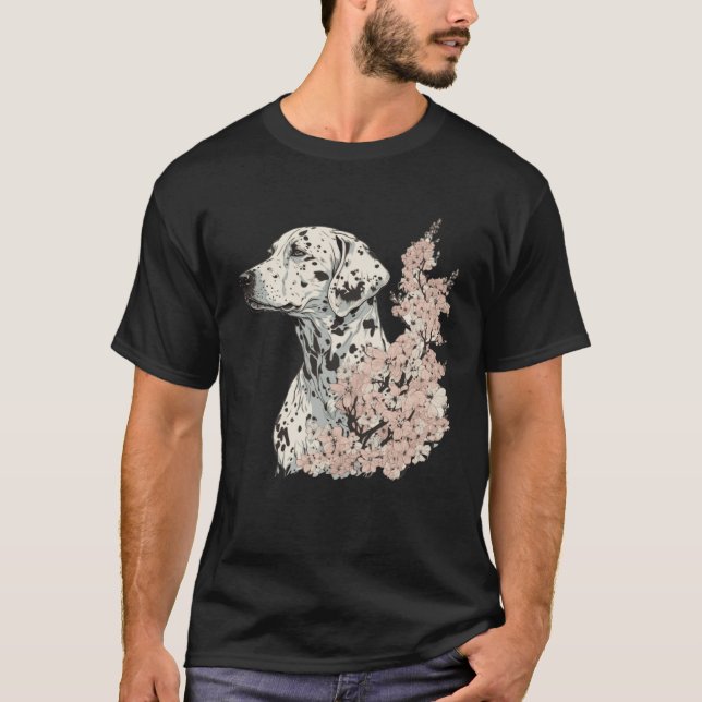 Dalmatian Cherry Blossom Dog Breed Japanese Sakura T-Shirt (Front)