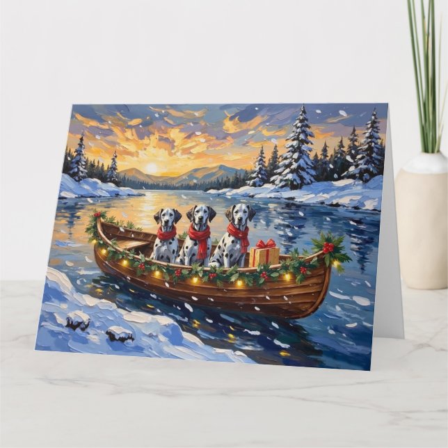 Dalmatian Christmas Boat Holiday Card (Front)