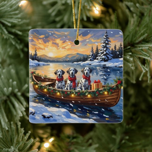 Dalmatian Christmas Boat Holiday Ceramic Ornament (Tree)