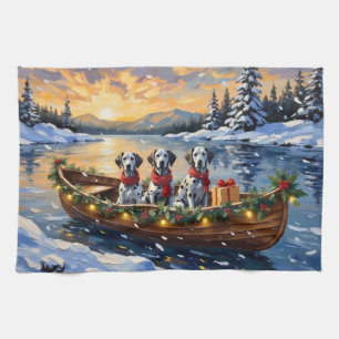 Dalmatian Christmas Boat Holiday Kitchen Towel