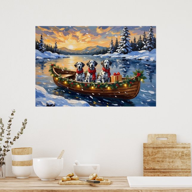 Dalmatian Christmas Boat Holiday Poster (Kitchen)