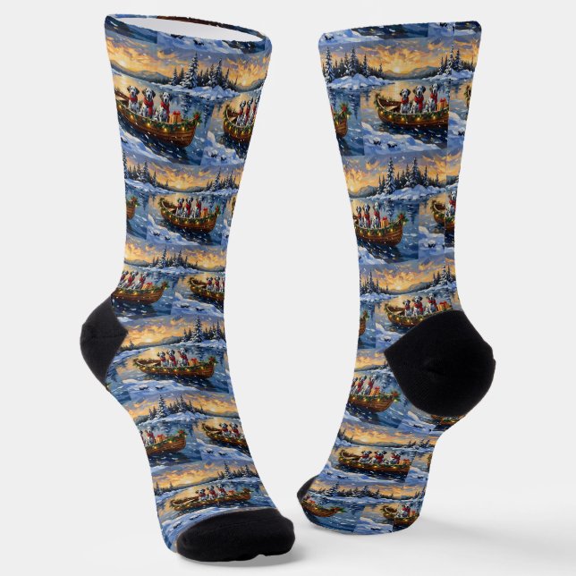 Dalmatian Christmas Boat Holiday Socks (Angled)