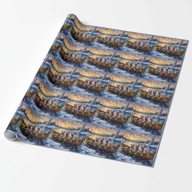 Dalmatian Christmas Boat Holiday Wrapping Paper (Unrolled)
