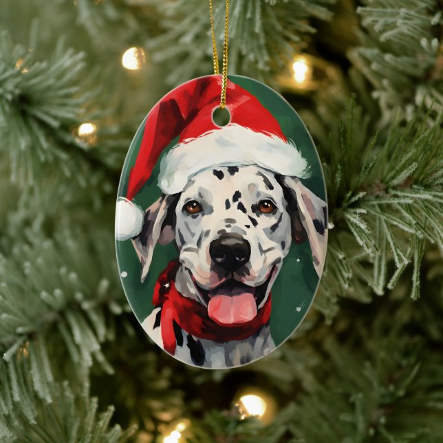 Dalmatian Christmas brush painting artwork Ceramic Ornament (Tree)