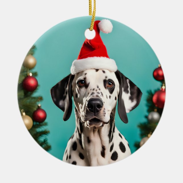 Dalmatian Christmas Ceramic Ornament (Front)