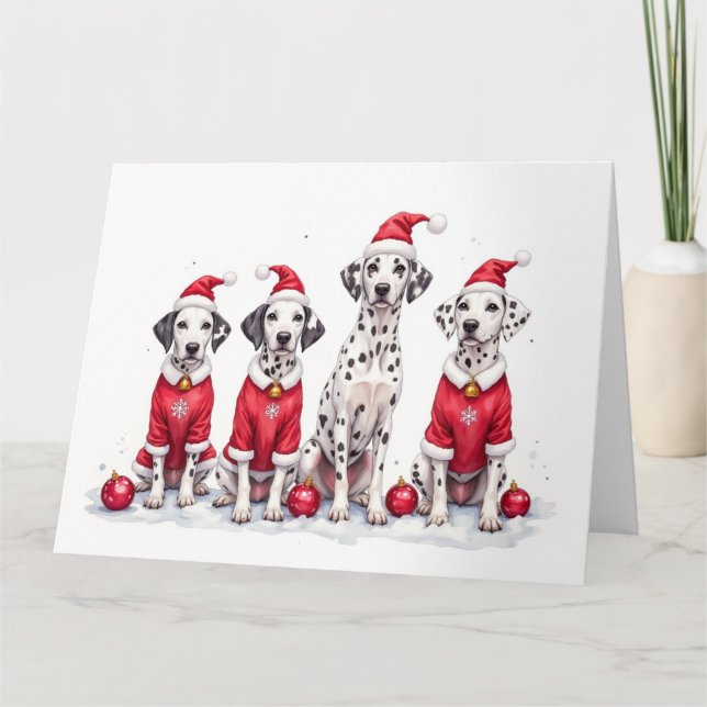 Dalmatian Christmas Dress Santa Hat Card (Front)