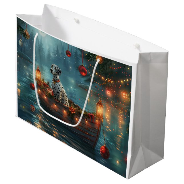 Dalmatian Christmas Festive Voyage Large Gift Bag (Front Angled)