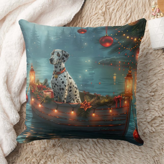 Dalmatian Christmas Festive Voyage Throw Pillow (Blanket)