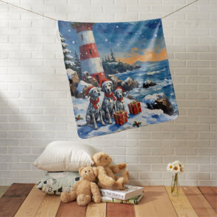 Dalmatian Christmas Lighthouse Holiday Baby Blanket