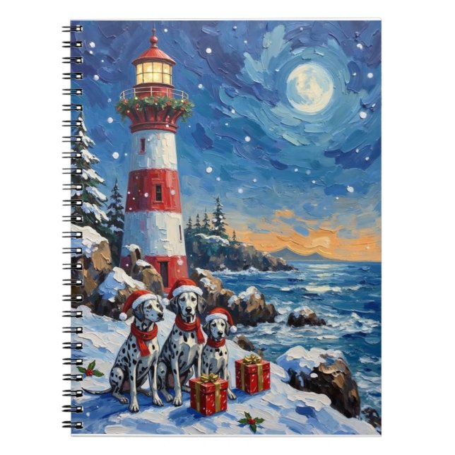 Dalmatian Christmas Lighthouse Holiday Notebook (Front)
