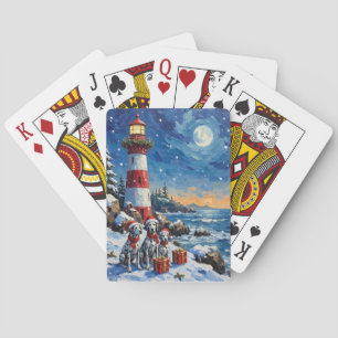 Dalmatian Christmas Lighthouse Holiday Poker Cards