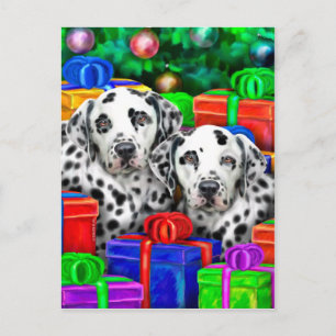 Dalmatian Christmas Open Gifts Holiday Postcard