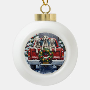 Dalmatian Christmas Red Truck Holiday Ceramic Ball Christmas Ornament