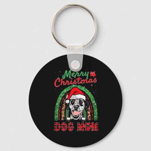 Dalmatian Christmas Santa Hat Dog Mom Boho Rainbow Keychain