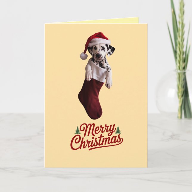 Dalmatian Christmas Stocking Holiday Card (Front)