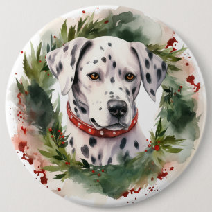 Dalmatian Christmas Wreath Festive Pup Button