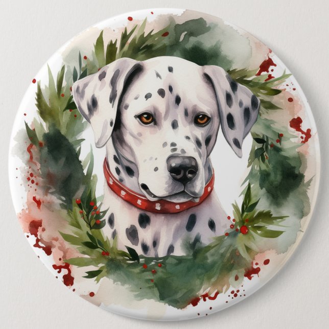 Dalmatian Christmas Wreath Festive Pup  Button (Front)